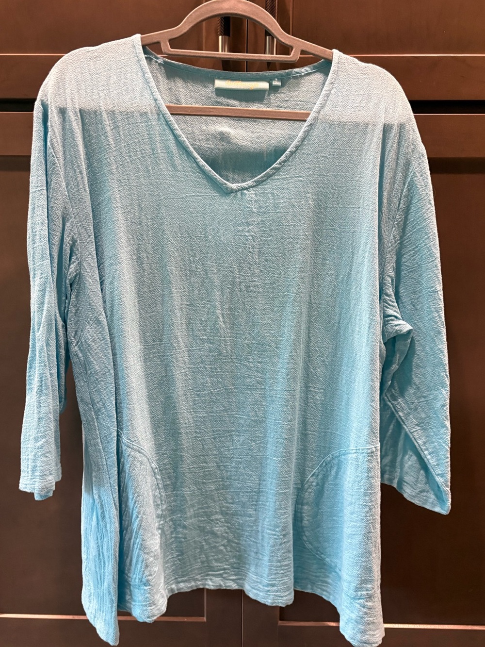 Anthony’s Resort Wear Turquoise V-Neck Pullover Cotton Top, XL